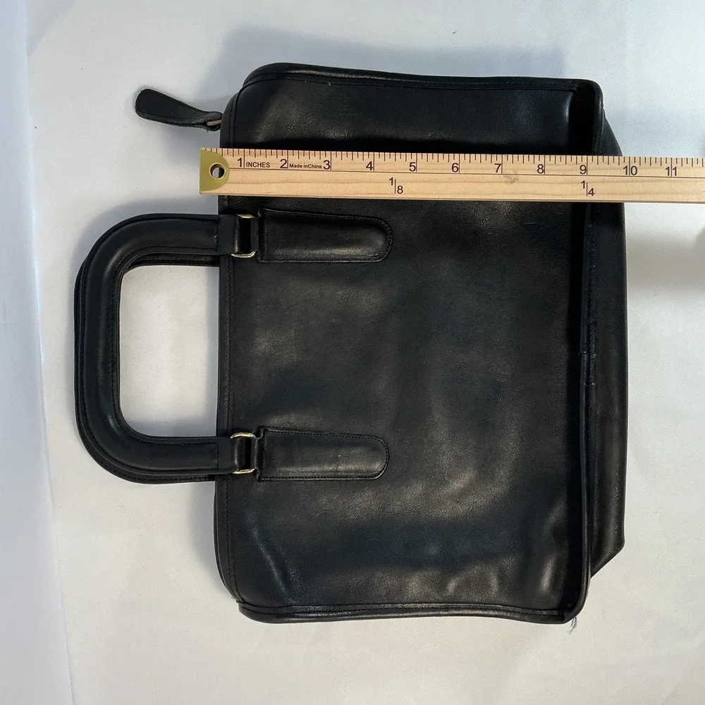 Vintage Coach Black Leather Briefcase Retractable Handle Document Bag 5265